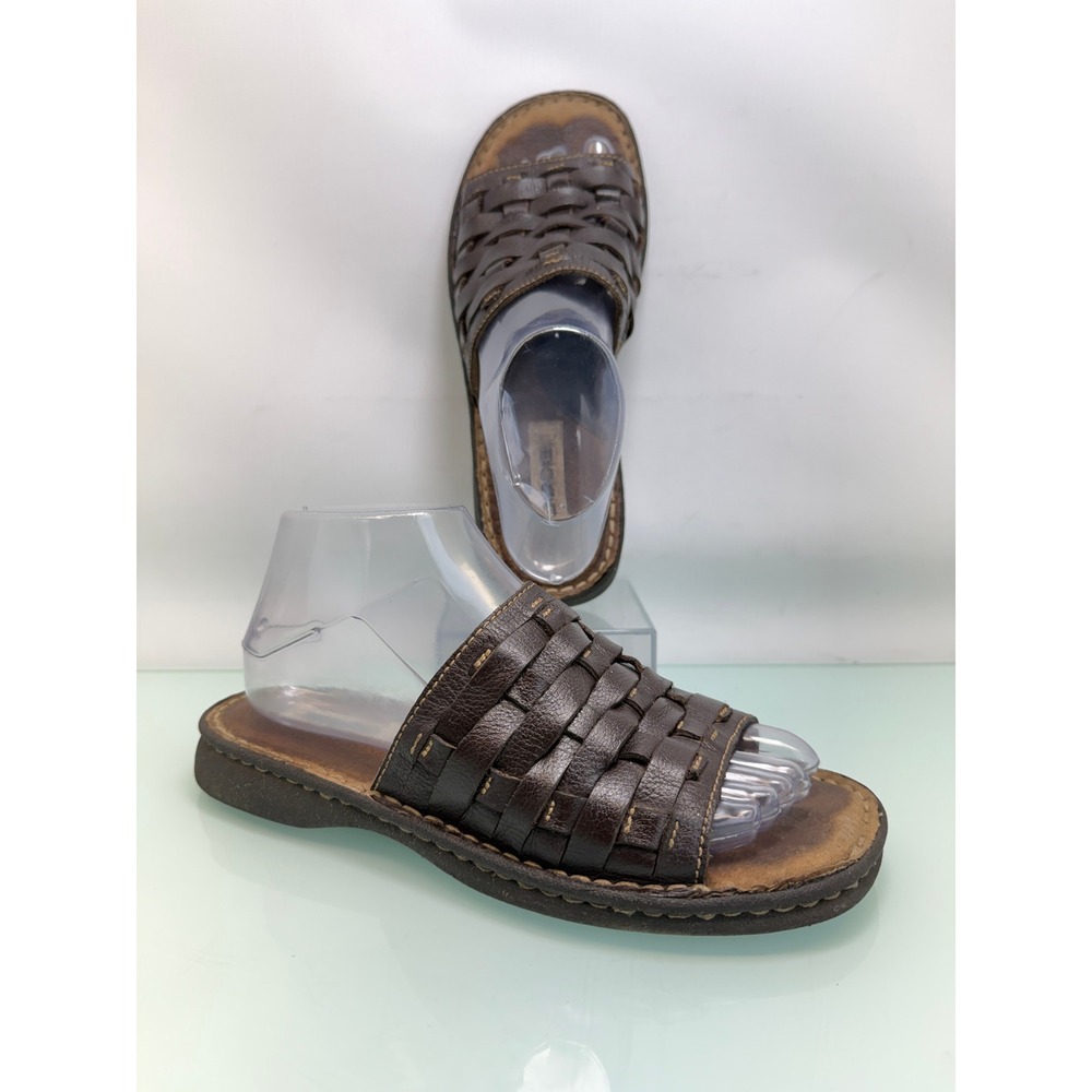Cherokee Woven Leather Slide Sandals Sz 8 Brown Fisherman Huarache Boho Vintage